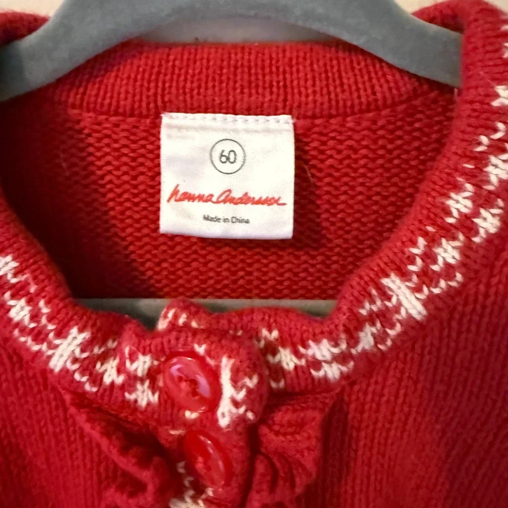 Hanna Andersson Red Fair Isle Knit Baby Dress Snowflake Buttons Long Sleeve‎